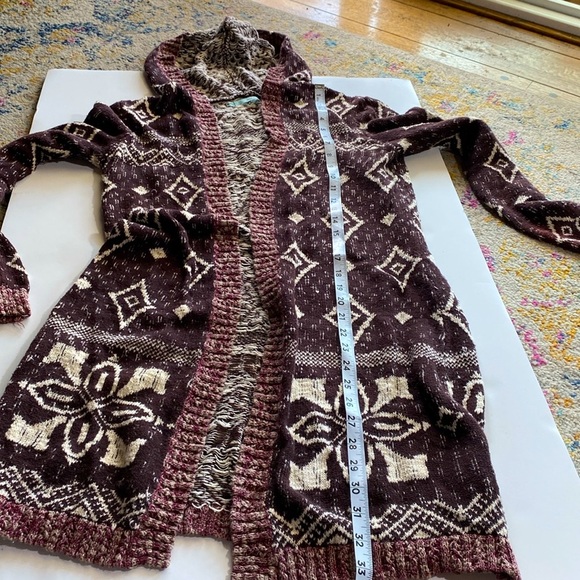 MAURICES BROWN WHITE MAGENTA COZY CARDIGAN with HOODIE Sz M GUC - Picture 8 of 11